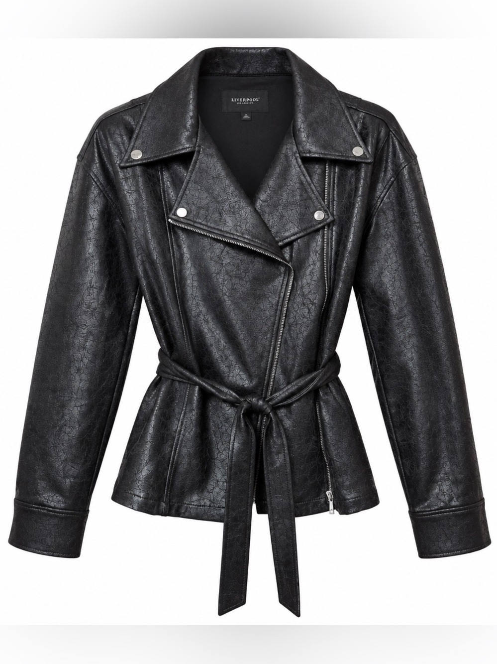 Liverpool Los Angeles Black Faux Leather Belted Moto Jacket XL